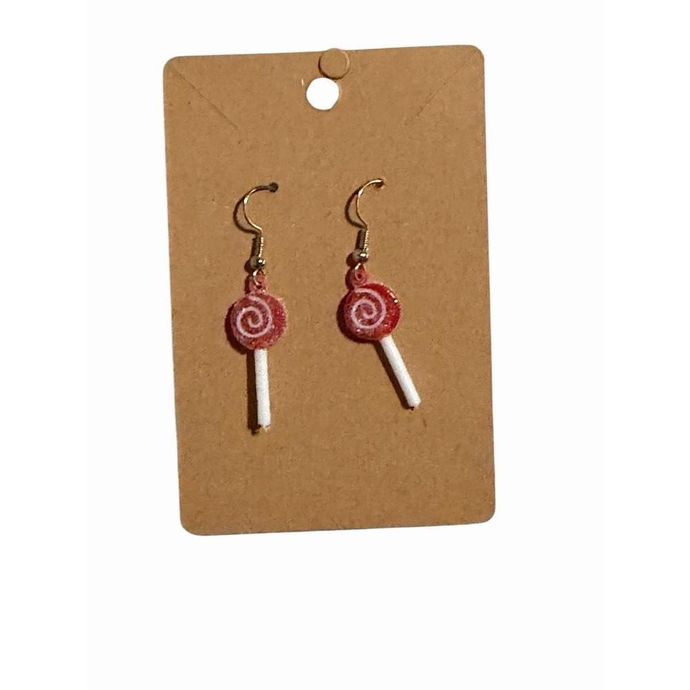 Handmade Red Lollipop Dangle Earrings Kitsch Kidcore Candy Jewelry Gold Tone‎